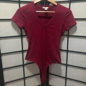 Burgundy V-neck Bodysuit